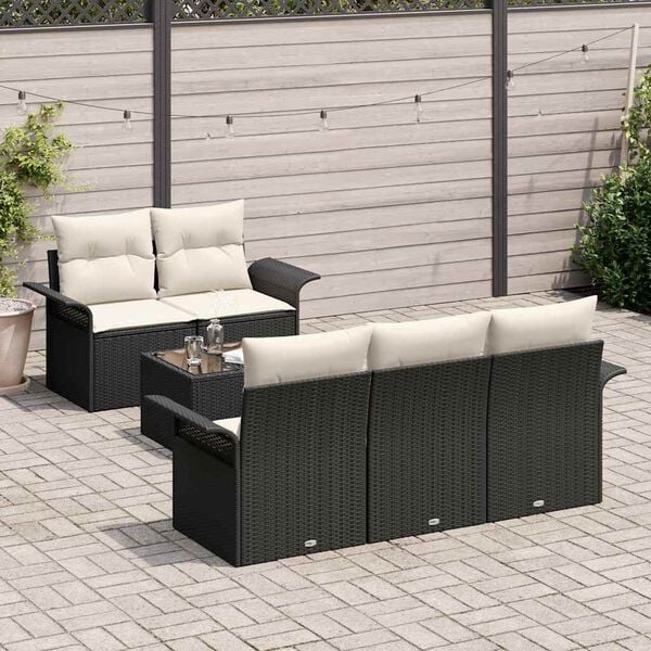 vidaXL Sofa Sæt med pude 6 pcs Sort polyrattan