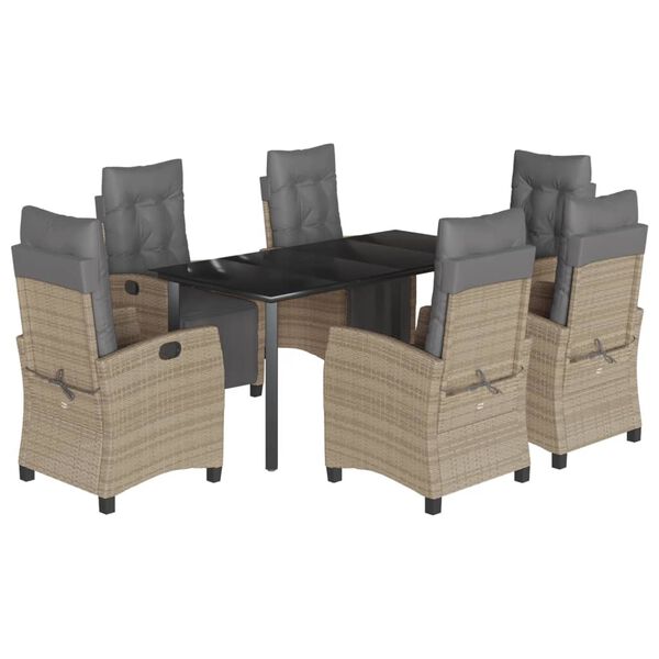 vidaXL spisebordss&aelig;t til haven 7 dele med hynder polyrattan beige