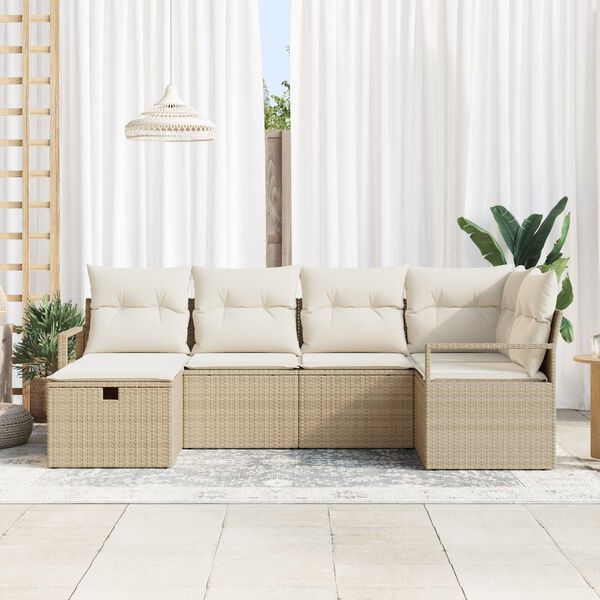 vidaXL Havesofa S&aelig;t med pude med opbevaring 6 pcs Beige Poly rattan