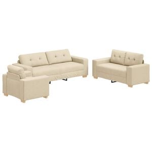 vidaXL Sofa 3 stk. Creme Linned-blandet stof