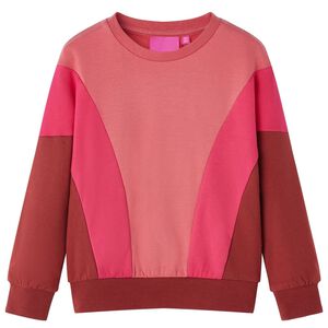 Sweatshirt til b&oslash;rn str. 92 farveblok lyser&oslash;d og henna
