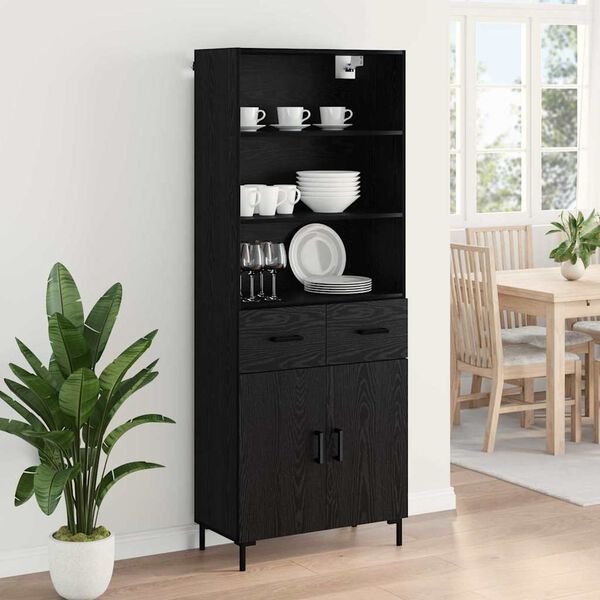 vidaXL Highboard med skuffe Sort eg 69,5 x 34 x 180 cm Konstrueret tr&aelig;