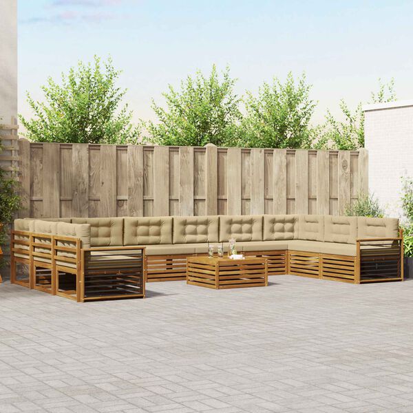 vidaXL Sofas&aelig;t med pude 11 pcs Naturlig og Beige Massivt Akacietr&aelig;