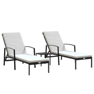 vidaXL liggestole 2 stk. med bord polyrattan sort