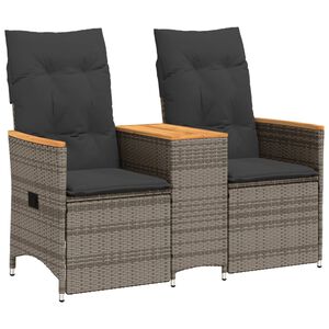 vidaXL 2-personers havesofa med bord og l&aelig;nefunktion polyrattan gr&aring;