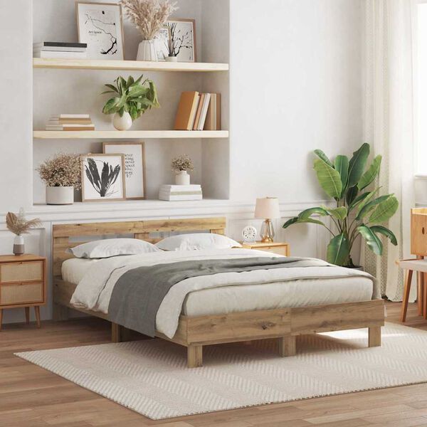 vidaXL Sengestel med LED Artisan Egetr&aelig; 140 x 190 cm Konstrueret tr&aelig;