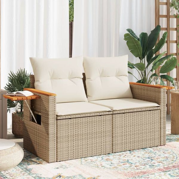 vidaXL 2-personers havesofa med hynder polyrattan beige