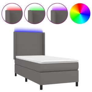 vidaXL kontinentalseng med LED-lys 90x190 cm kunstl&aelig;der gr&aring;