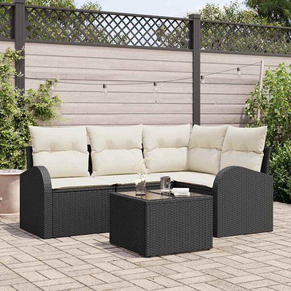 vidaXL Havesofa Sæt 5 pcs Sort polyrattan