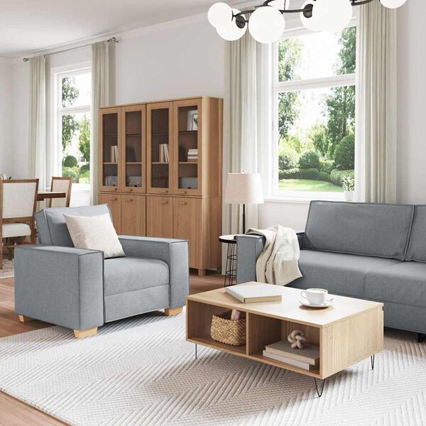 vidaXL Sofa 3 pcs Lysegrå Linned-blandet stof
