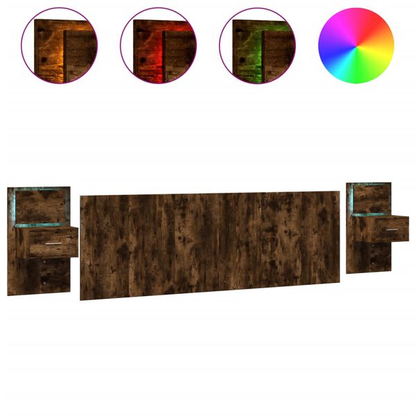 vidaXL sengegavl med skabe 240 cm konstrueret tr&aelig; r&oslash;get egetr&aelig;sfarve