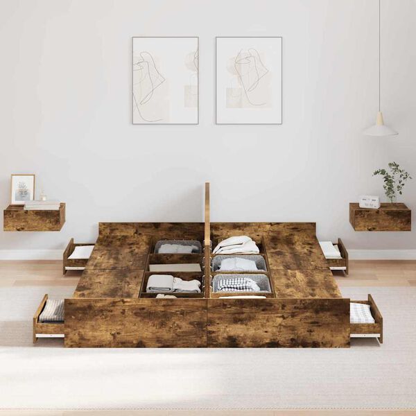 vidaXL Seng med opbevaring R&oslash;get eg 150 x 200 cm Konstrueret tr&aelig;