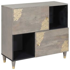vidaXL Sideboard med dør Grå og Guld 80 x 33 x 75 cm Massivt mangotræ