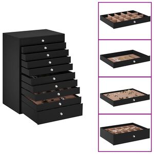 vidaXL smykkeskrin 10-lags med urholdere sort 29x20,5x40,5 cm