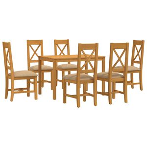 vidaXL Spisestues&aelig;t 7 stk. Beige Massivt Eg Tr&aelig;