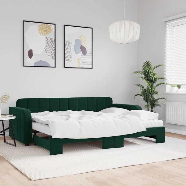 vidaXL daybed med udtr&aelig;k og madras 80x200 cm velour m&oslash;rkegr&oslash;n