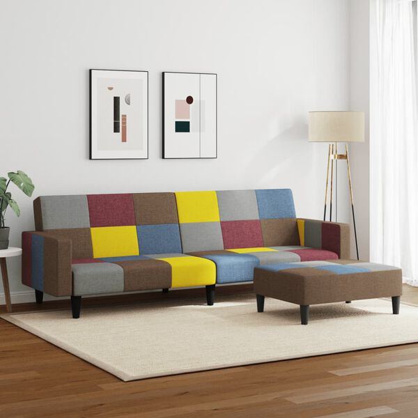 vidaXL 2-personers sovesofa med fodskammel stof patchwork