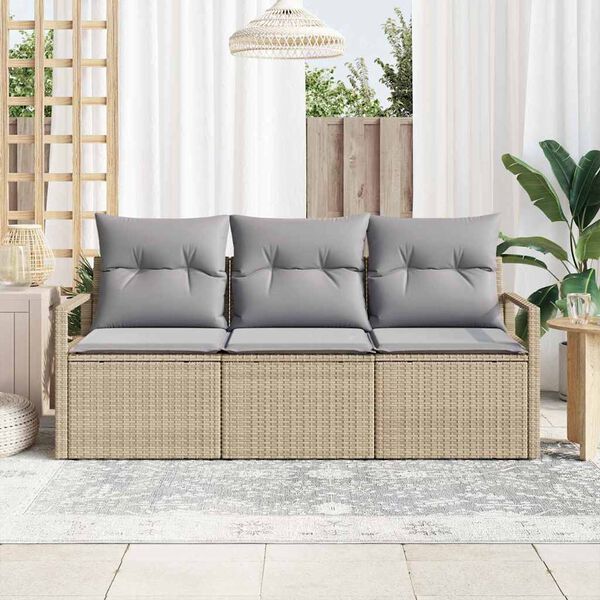 vidaXL Havesofa S&aelig;t med pude 3 pcs Beige og lys gr&aring; polyrattan