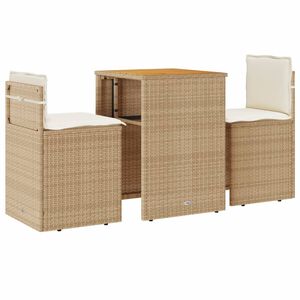 vidaXL bistros&aelig;t til haven 3 dele med hynder polyrattan beige