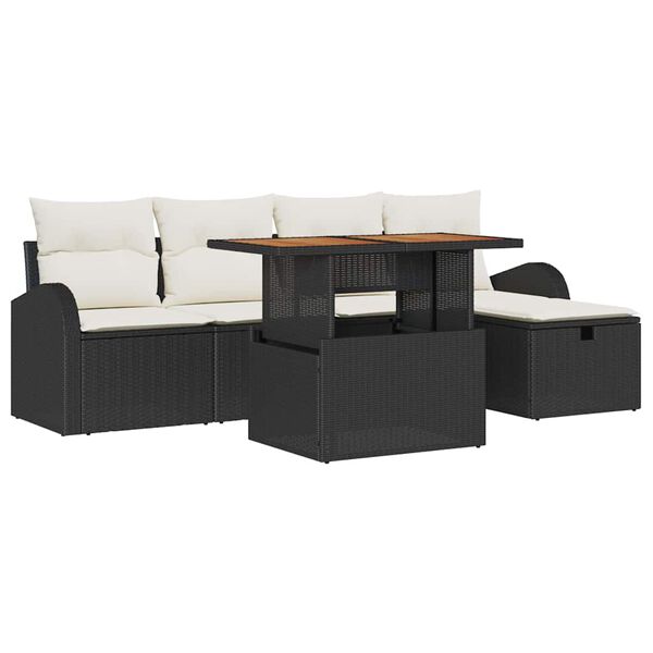 vidaXL Havesofa Sæt 6 pcs Sort polyrattan