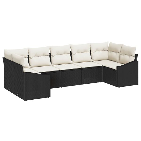 vidaXL Havesofa S&aelig;t med opbevaring 7 pcs Sort og Cream polyrattan