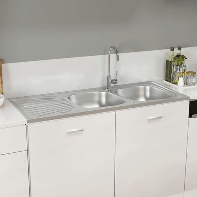 vidaXL køkkenvask med 2 bassiner 1200x600x155 mm rustfrit stål sølv