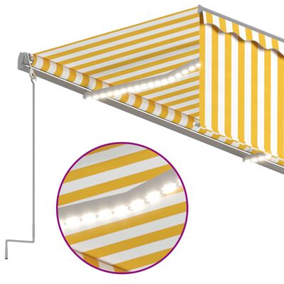 vidaXL markise m. gardin+LED+vindsensor 3x2,5 m automatisk gul og hvid
