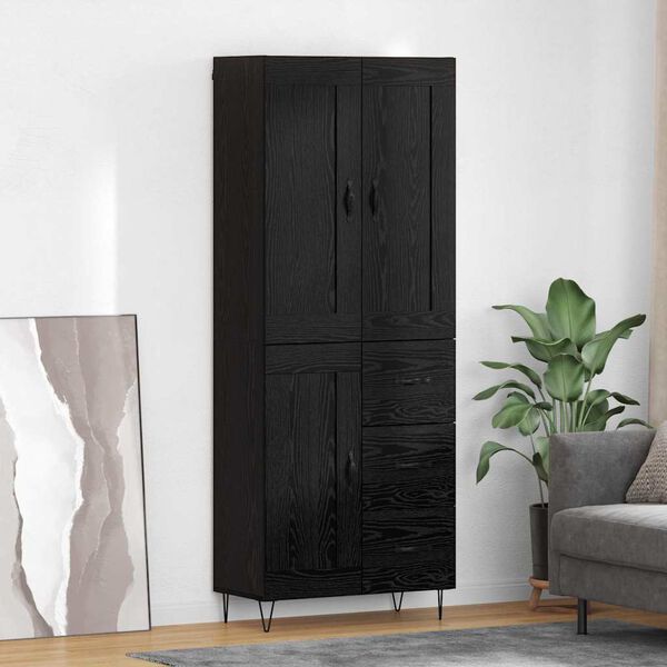 vidaXL Highboard med skuffe Sort eg 69,5 x 34 x 180 cm Konstrueret tr&aelig;