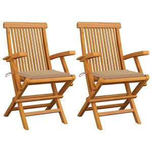 vidaXL Klapstole med beige hynder 2 stk. massivt teaktr&aelig;