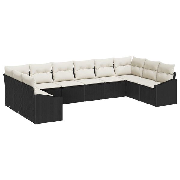 vidaXL Sofa S&aelig;t med pude 10 pcs Sort polyrattan