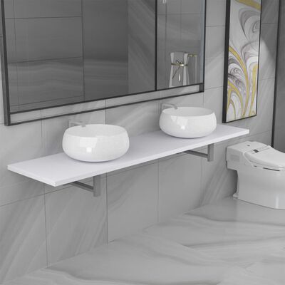 vidaXL keramisk badeværelsesmøbelsæt 3 dele hvid