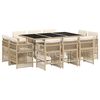 vidaXL spisebordss&aelig;t til haven 11 dele med hynder polyrattan beige