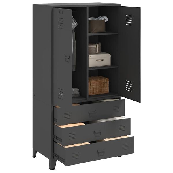 vidaXL kl&aelig;deskab 90x50x180 cm metal antracitgr&aring;