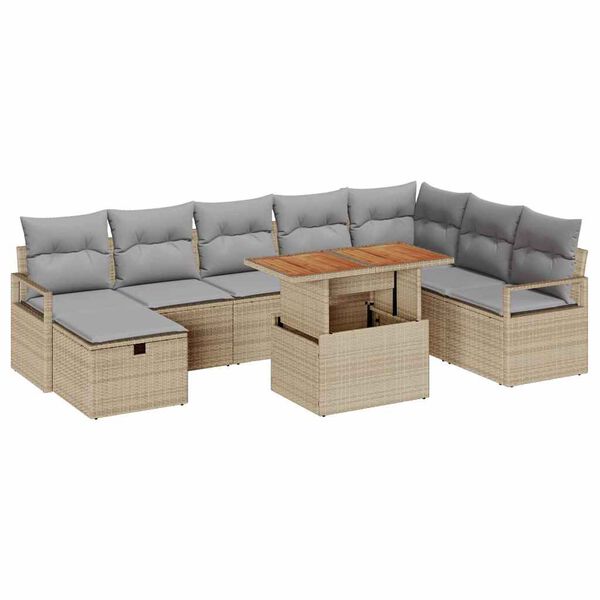 vidaXL Havesofa S&aelig;t 9 pcs Beige polyrattan