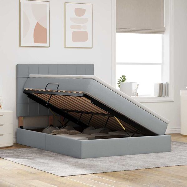 vidaXL Seng med opbevaring og madras Lysegr&aring; 140 x 200 cm Polyester