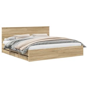 vidaXL Sengestel med skuffe Sonoma eg 200 x 200 cm Ingeni&oslash;rtr&aelig;
