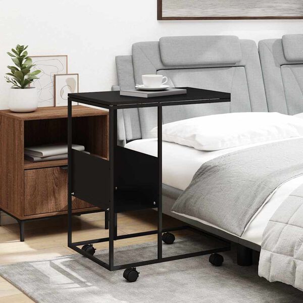 vidaXL sidebord med hjul 55x36x63,5 cm konstrueret tr&aelig; sort