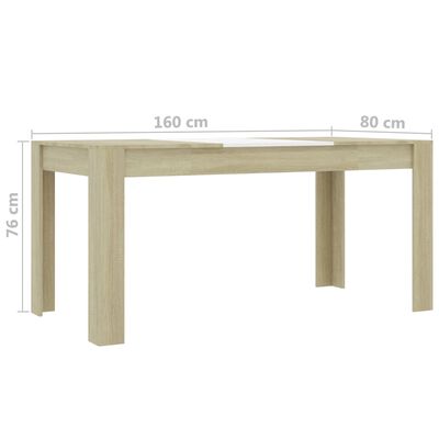 vidaXL spisebord 160 x 80 x 76 cm spånplade hvid og sonoma-eg