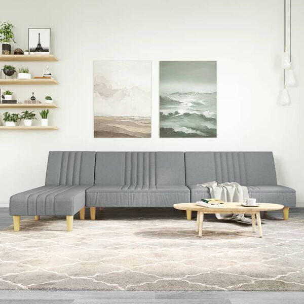 vidaXL L-formet sovesofa 255x140x70 cm stof lysegr&aring;
