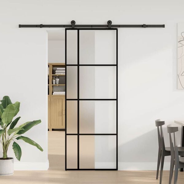 vidaXL skyded&oslash;r med hardwares&aelig;t 76x205 cm sikkerhedsglas aluminium
