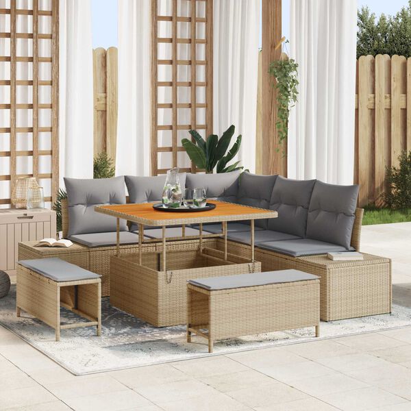 vidaXL Havesofa S&aelig;t med pude 8 pcs Beige Poly rattan