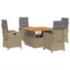 vidaXL spisebordss&aelig;t til haven 5 dele med hynder polyrattan beige