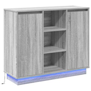 vidaXL LED Sideboard Gr&aring; Sonoma 90 x 32 x 75 cm Konstrueret tr&aelig;