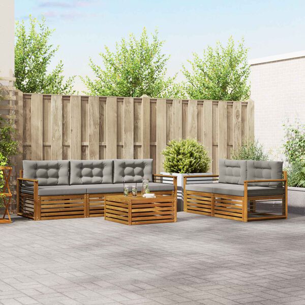 vidaXL Udend&oslash;rs sofagruppe med pude 6 pcs Naturlig og Lys Gr&aring;