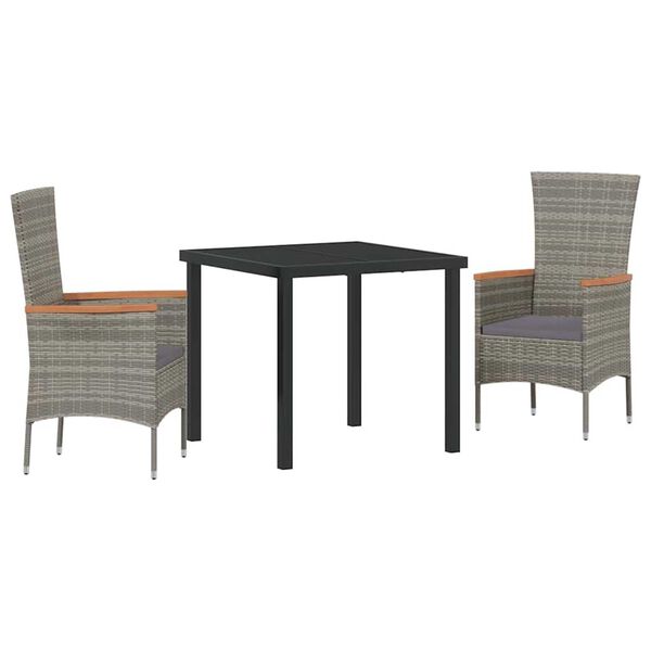 vidaXL Have Spisebordss&aelig;t med pude 3 pcs Gr&aring; Pulverlakeret st&aring;l