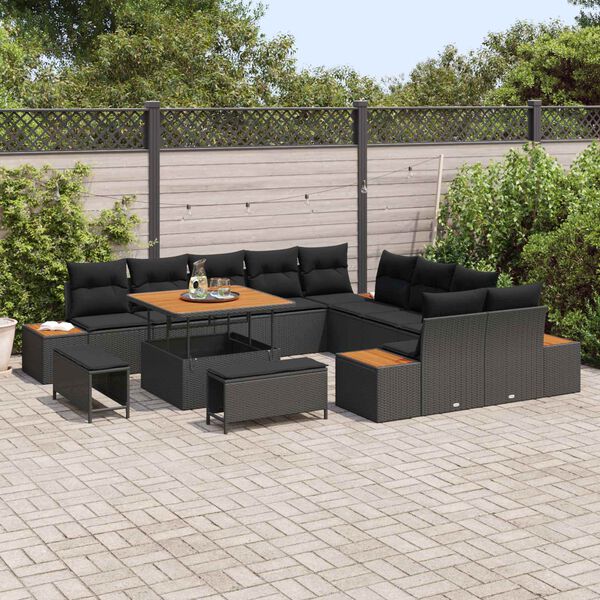 vidaXL Havesofa S&aelig;t 13 pcs Sort polyrattan
