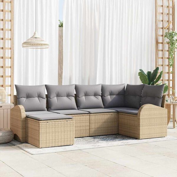 vidaXL Havesofa S&aelig;t 6 pcs Beige polyrattan