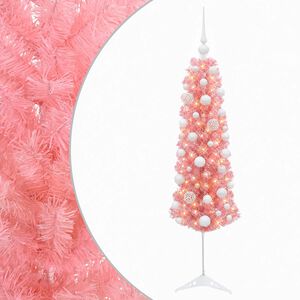 vidaXL Kunstigt slankt juletr&aelig; med julekugler 150 cm 150 LED'er
