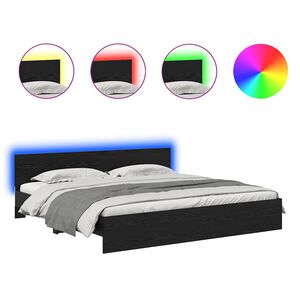 vidaXL Sengestel med hovedg&aelig;rde Sort eg 200 x 200 cm Konstrueret tr&aelig;