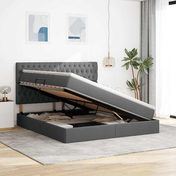 vidaXL Seng med opbevaring og madras M&oslash;rkegr&aring; 160 x 200 cm Polyester
